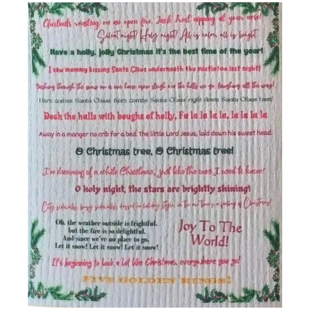 Swedish dishcloth with Christmas song lyrics print design